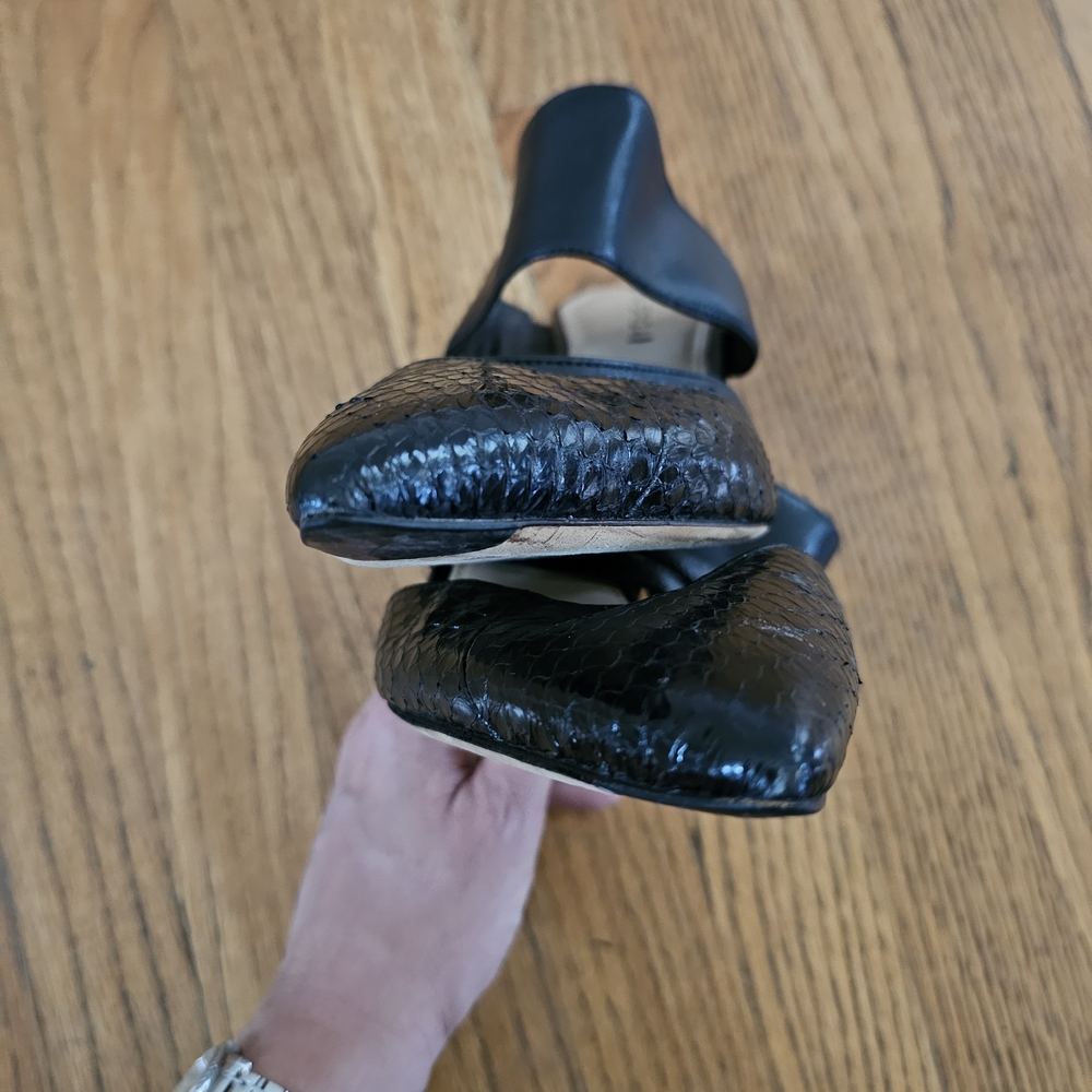 Via Spiga Black Leather Snake Mules Heels Size 10 - Picture 5 of 8